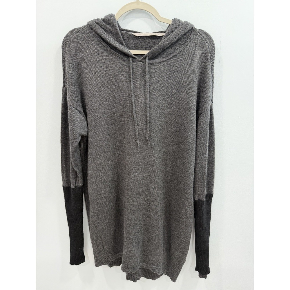 Athleta Nopa Hooded Sweater Large Charcoal 100% Merino Wool Black Cuffs